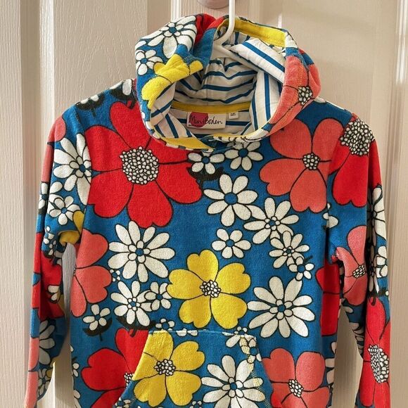 Mini Boden Blue Floral Swim Dress Cover Up Towelling Terry Hooded Girls Size 7-8 - Picture 2 of 10